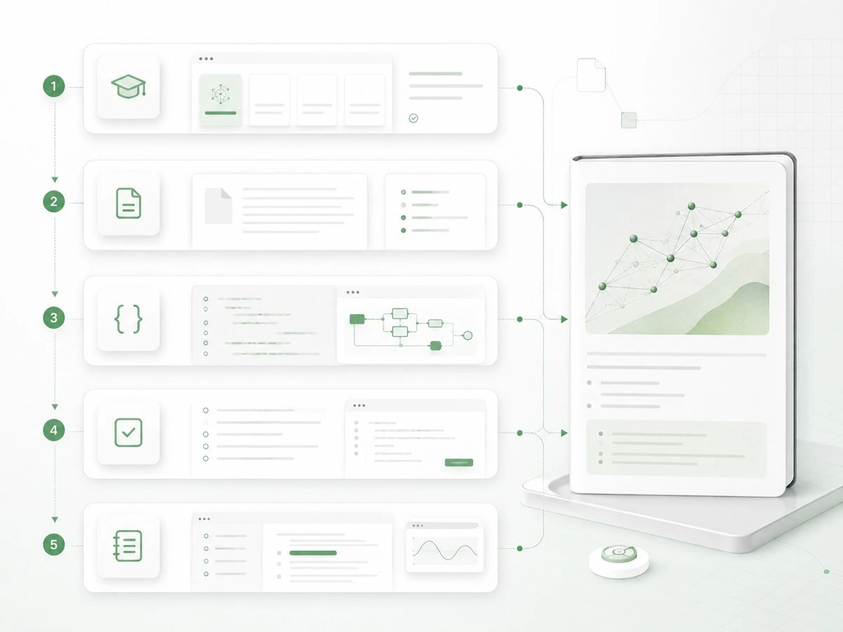 An abstract diagram of connected digital tasks